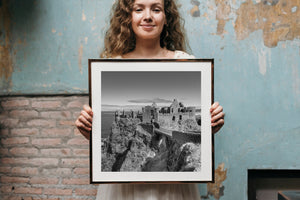 Dunluce Castle on Irish coast monochrome
