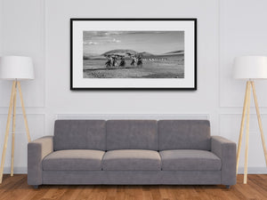 Traditional eagle riders in Mongolia on open steppe