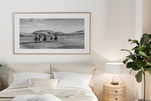 Nomadic culture photography print with yurts and hills