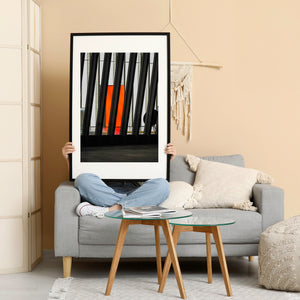 Urban abstract night scene with glowing red panel England