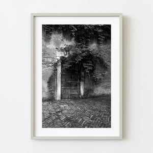 Ancient doorway black and white photograph