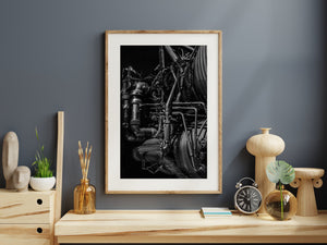 Saturn V 1단계 엔진의 복잡한 배선 및 튜브