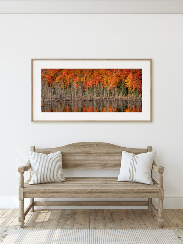 Fiery fall foliage and reflection