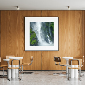 Close-up of waterfall in dramatic natural fjord