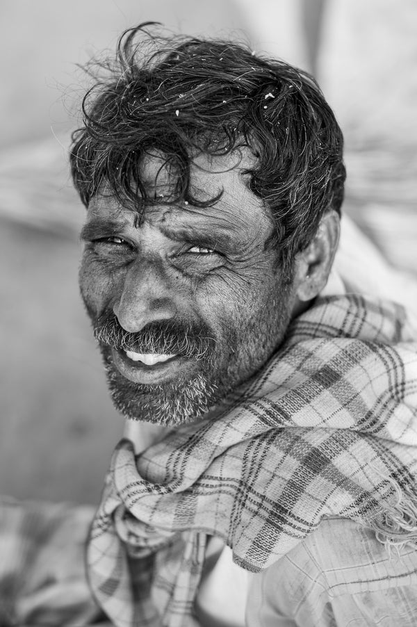 Farmer in India with weathered face