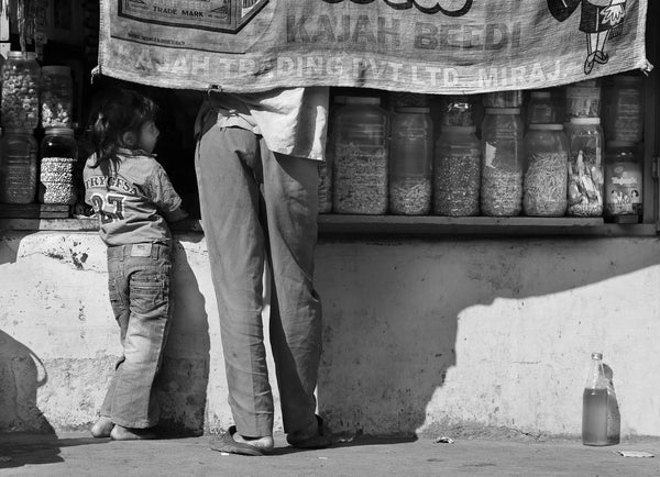 Black and white Indian shop scene