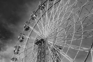 Sydney Ferris Wheel Geometry Against Dark Clouds Black and White Photography