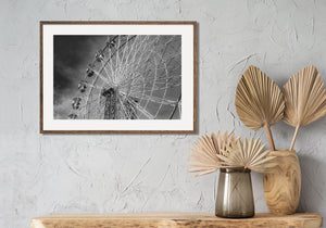 Sydney Ferris Wheel Geometry Against Dark Clouds Black and White Photography