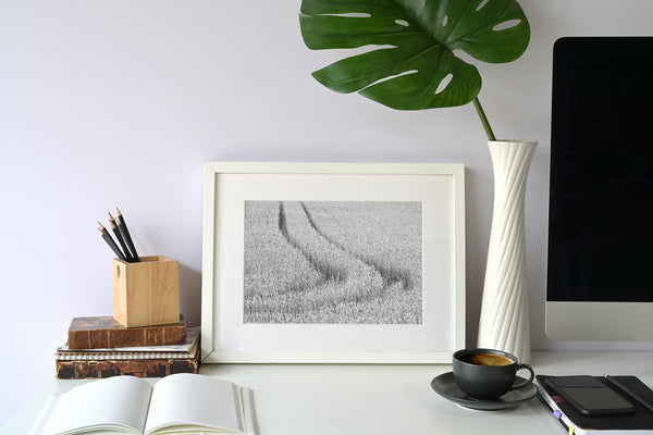 Black and white wheat field wall art