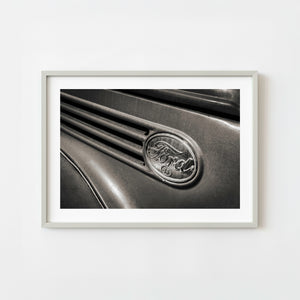 Vintage Ford 85 emblem close up