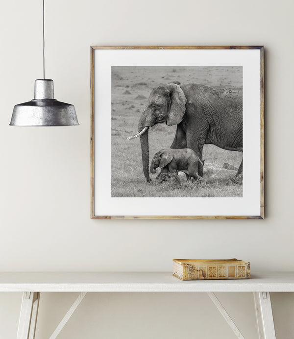 Gentle Giants Mother Elephant with Her Calf in the Serengeti | Photo Art Print fine art photographic print