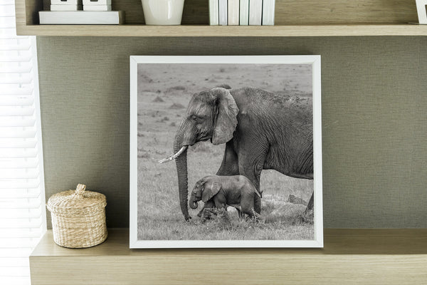 Gentle Giants Mother Elephant with Her Calf in the Serengeti | Photo Art Print fine art photographic print