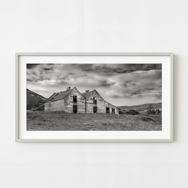 Black and white Iceland abandoned building