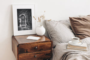 Gothic Hampton Court Palace door wall art in monochrome