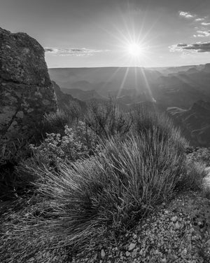 Tramonto in bianco e nero al bordo sud del Grand Canyon