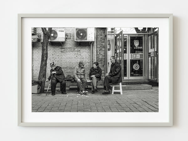 Group of elderly people sitting in front of a restaurant in Beijing China | Photo Art Print fine art photographic print