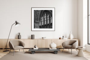 흑백의 Grote Kerk 건축 세부 사항