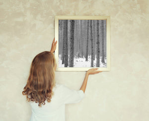 Winterboomlijnen zwart en wit Wandkunst