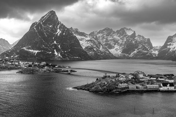 Lofoten mountain landscape with bridge