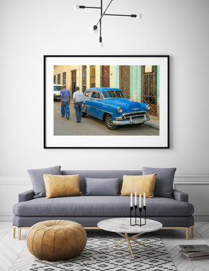 Klassisches blaues Auto Wandkunst aus Havanna