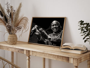 Black and white portrait of musician performing in Havana Cuba