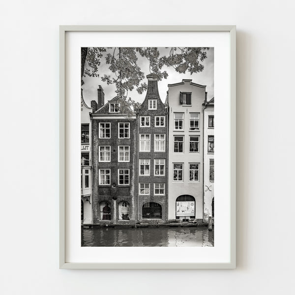 Historic canal houses in Utrecht black and white wall art