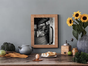 Vintage winch and control gear aboard fishing boat