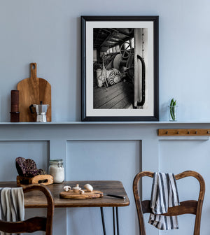 Close-up of engine and wheel system on trawler