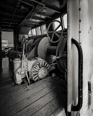 Maritime machinery inside old Cape Sable vessel