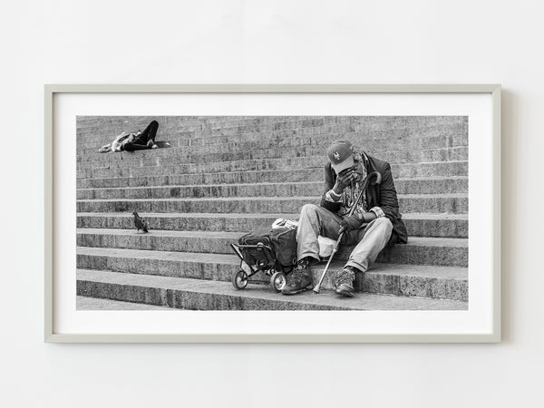 Homeless man on the steps of Main Post office New York | Photo Art Print fine art photographic print