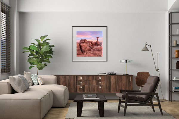 Desert landscape with hoodoos at sunset