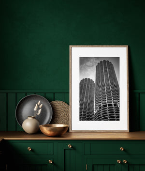 Urban architectural pattern of circular balconies on Marina City Chicago