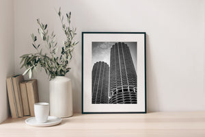 Curved concrete balconies of Marina City Towers in downtown Chicago