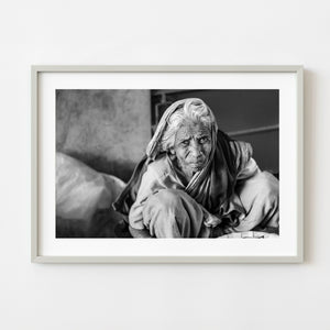 elderly woman portrait India black and white close up face