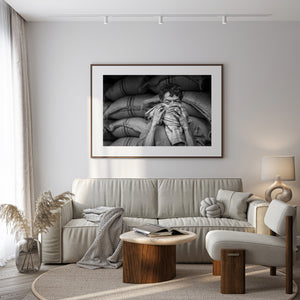 street portrait of man protecting face from dust India
