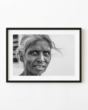 Black and white portrait of an elderly woman in Kampalapura India