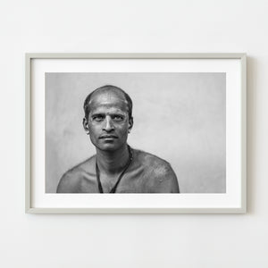 Black and white portrait of man in Mysore, India