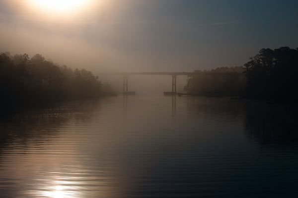 Quiet river landscape in Florida with fog