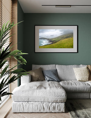 Foggy coastal scene on the Dingle Peninsula in Ireland