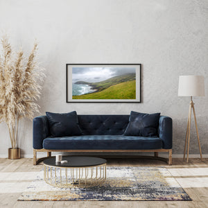 Misty countryside and ocean waves on Ireland’s west coast