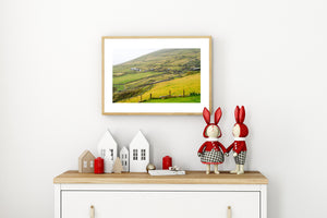 Irish countryside landscape with scattered farmhouses