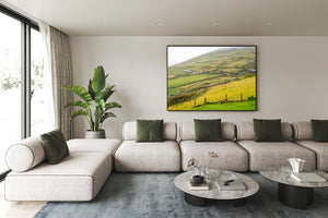 Traditional stone wall patterns across an Irish hillside