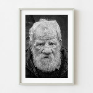 Black and white portrait of elderly Irish man with beard