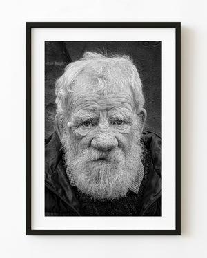 Black and white portrait of elderly Irish man with beard