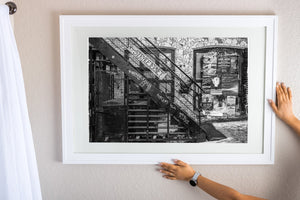 Oslo urban landscape featuring iron stairs and wall art