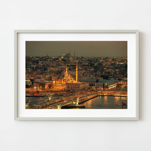 Sunset over Istanbul with view of Galata Bridge and cityscape