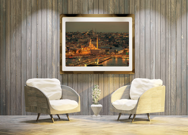 Evening view of Galata Bridge with Istanbul's city lights