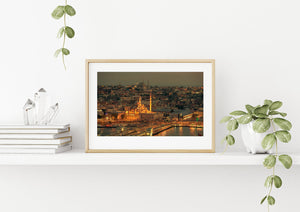 Panoramic sunset scene over Galata Bridge in Istanbul, Turkey