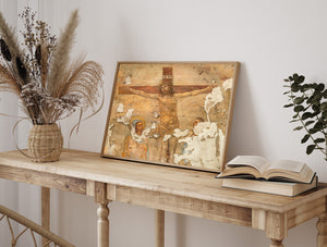 Historic Crucifixion Fresco Monochrome Religious Fine Art Wall Art