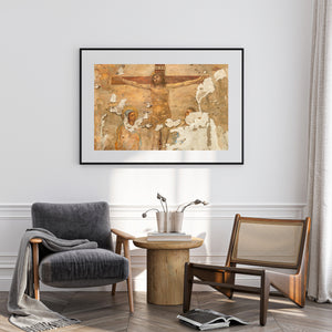 Historic Italian artwork depicting figures beneath a cross